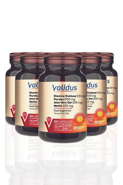 Validus 0.9 Mg Diamine Oxidase + 200 Mg Parsley + 100 Mg Aloe Vera Gel - Special Set of 5 5 X 30 Capsules