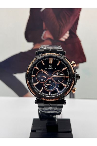 Momentus Black Men's Wrist Watch 10 Atm Waterproof with 3 Years Warranty