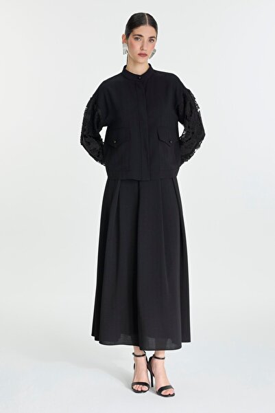 Zühre Lace Detailed Black Double Suit Tk-1506