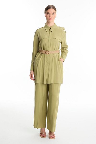 Zühre Shirt Collar Belted Çağla Double Suit Tk-1550