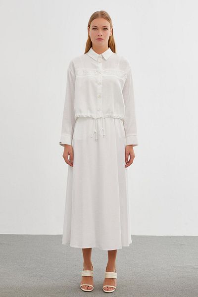 Zühre Lace Detailed Ecru Double Suit Tk-1266