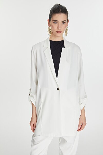 Zühre Sleeve Detailed Jacket Trousers Ecru Set Tk-1144