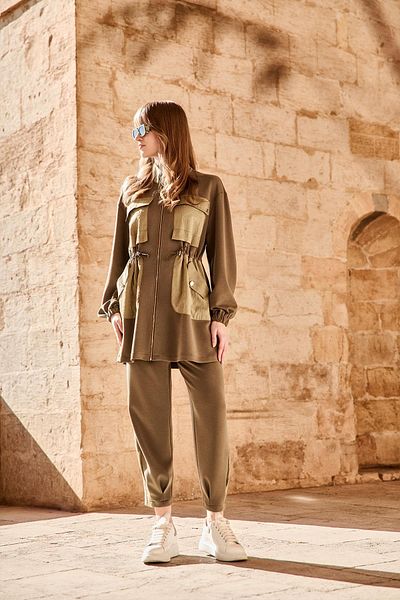 Zühre Khaki Sports Suit with Pocket Details TK-1498