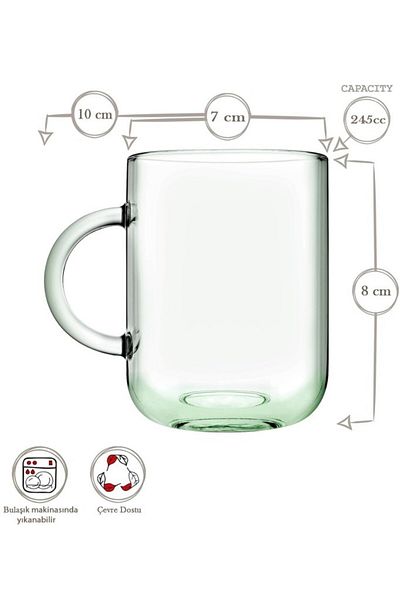 Paşabahçe 55192 Aware Iconic 245 ml Glass Set of 2 Tea Coffee Soft Drink Glasses with Handles