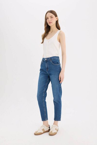 DeFacto Pantaloni de jeans pentru femei Lina Comfort Mom albastru închis D8179ax/nm34