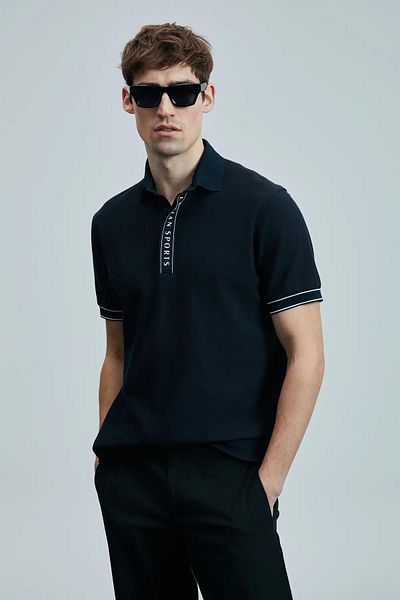 Lufian Ανδρικό μπλουζάκι με γιακά πόλο Lord Navy Blue 111040207