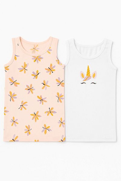 Katia&Bony Katiya&Bony Unicorn Patterned 2-Pack Girls' Strappy Tank Top