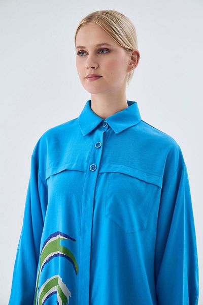 Zühre Patterned Buttoned Turquoise Double Suit Tk-1454