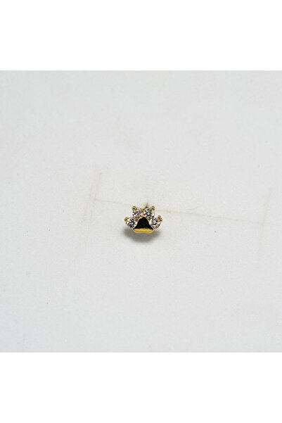 Piercing by Sever Kedi Köpek Patisi Çelik Piercing… Altın/Gold Renkli ve Şeffaf Taşlı (TRAGUS HELIX CONCH FLAT)