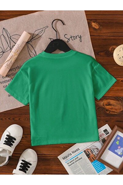 MORNİNG KİDS Κοριτσίστικο μπλουζάκι Capy Bara με στάμπα με πράσινη λαιμόκοψη από βαμβακερό χτενισμένο