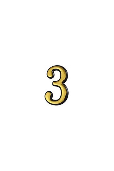 flores Plastic gate/apartment number, self-adhesive, gold, 100 mm, digit 3