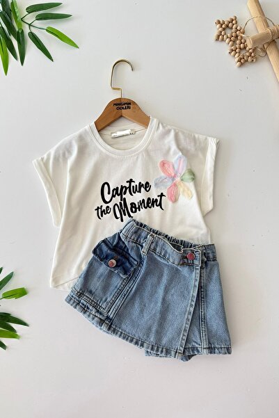 Minigimin Cicileri Міні-сукня з шортами-спідничками та деталями у вигляді лілій, комплект для дівчаток - кремовий