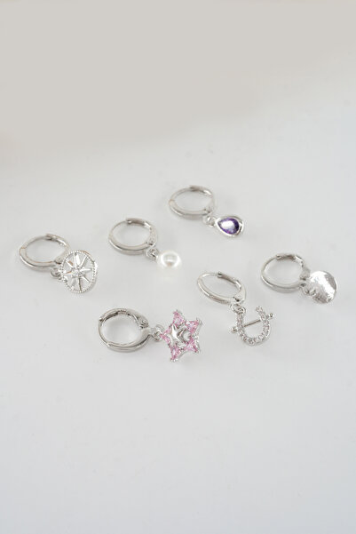 ARTEMİSİA Women's Vip Series Zircon Stone Mixed Figure 6-Piece Earring Set