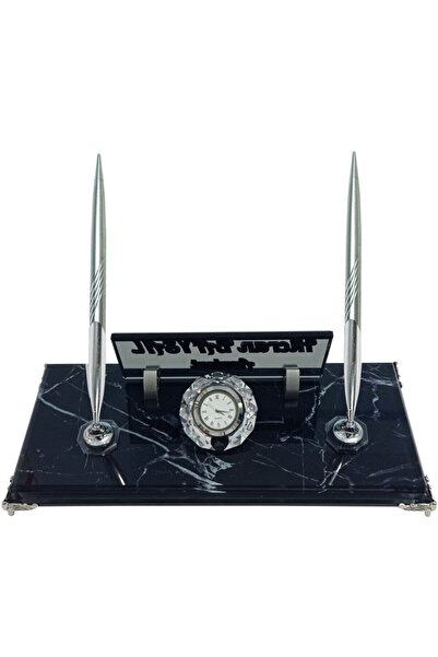 Sentez Masa Üstü İsimlik Siyah Mermer Desenli Masa Isimliği