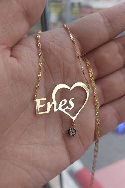 ÖZGÜR TAKI 925 Ayar Gümüş 24 Ayar Altın Kaplama İsimli Kalpli Nazar Boncuklu ...