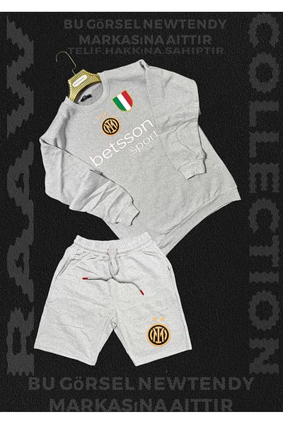 Minikelya Inter Logo Hooded Sweatshirt and Summer Shorts Set Men's Fan Sportswear Set 2-Piece Combination