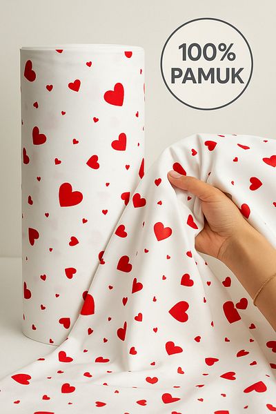 Morlay 100% Cotton Red Heart Poplin Fabric Width: 240 cm Duvet Cover, Bed Sheet, Pillowcase, Dress and Bag