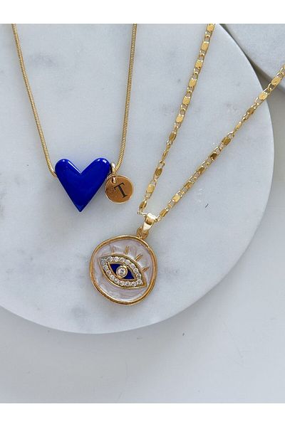 CHARMLUCKY Murano Dark Blue Heart (Letter) - Eye Pendant