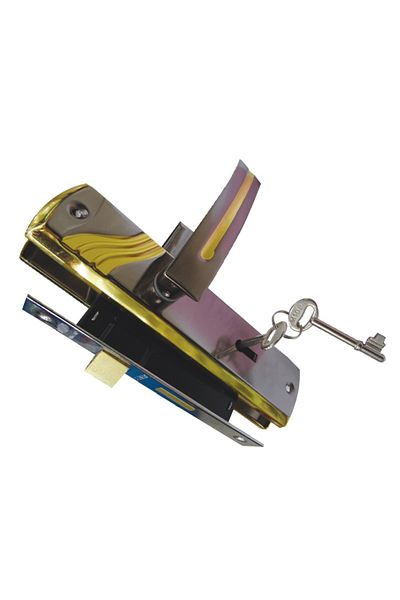 flores Complete lock, mortise, keyed, 2 keys, black with yellow, 57 mm