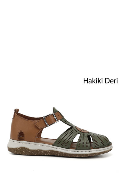 GÖNDERİ(R) Women's Wedge Heel Genuine Leather Sandals