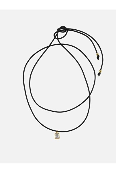 LİNYA JEWELLERY Siyah Deri İpli Kristal Beyaz Taşlı Kolye