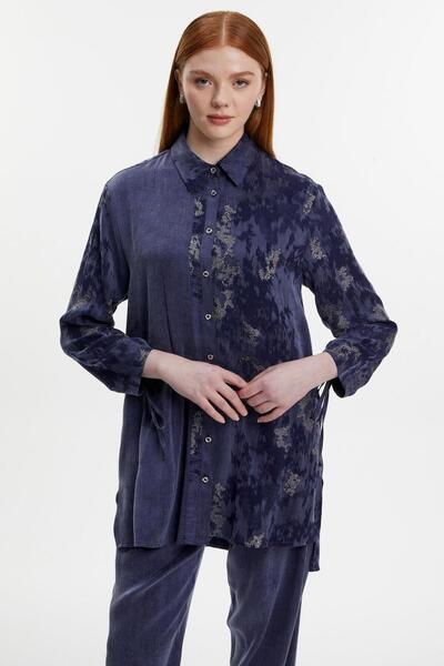 Zühre Jacquard Patterned Buttoned Navy Blue Double Suit Tk-1613