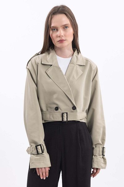 Hatun Atila Oversize κοντή καμπαρντίνα με διπλό στήθος με ζώνη - Μπεζ