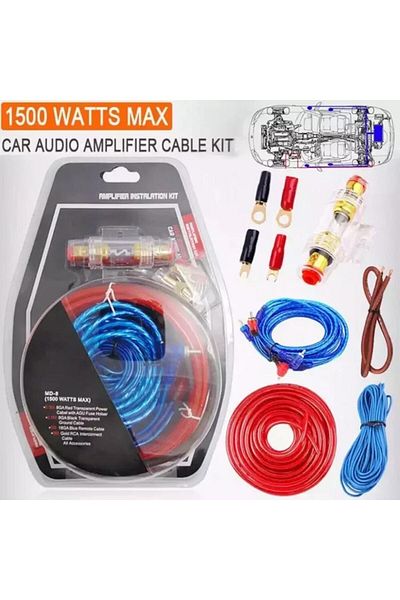 Fox Kit de cablare pentru subwoofer auto, lungime cablu 5 m, PVC și metal, 1500 W, albastru/roșu