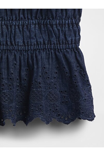 GAP Kadın Lacivert Büzgülü Eyelet Denim Cami Bluz