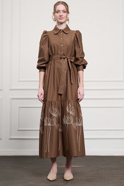 Nuss Button Detailed Dress 2051 Brown