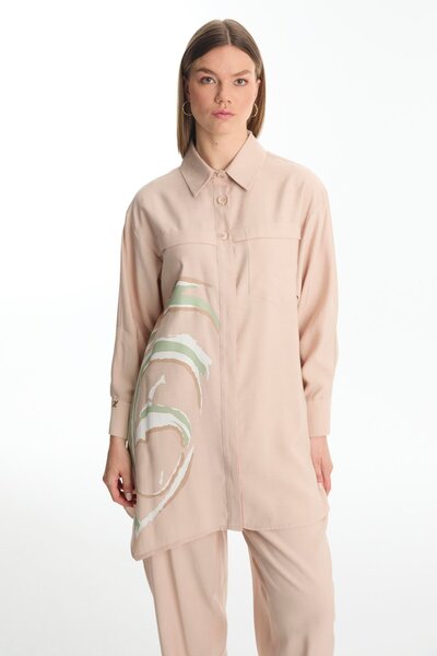 Zühre Patterned Buttoned Beige Double Suit Tk-1454