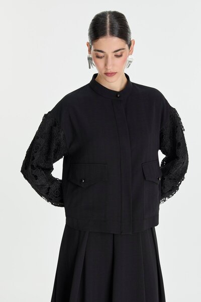 Zühre Lace Detailed Black Double Suit Tk-1506