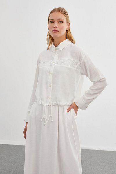 Zühre Lace Detailed Ecru Double Suit Tk-1266