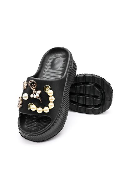 Tmall Women's Slippers, With Platform And Accessories, Foam, Pd1028, Black
