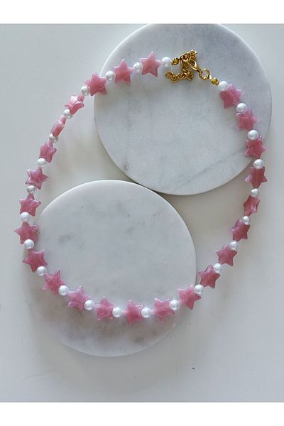CHARMLUCKY Pink Star-Pearl Necklace