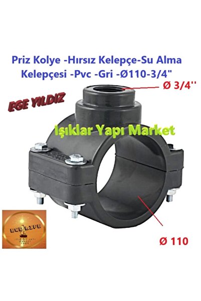 ece life Priz Kolye -hırsız Kelepçe-su Alma Kelepçesi -pvc -vidalı -gri -ø110...