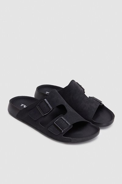 Twn Black Double Buckle Slippers