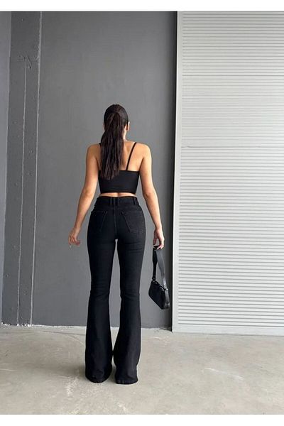 CİHAN PAPEL Black High Waist Lycra Flare Jeans