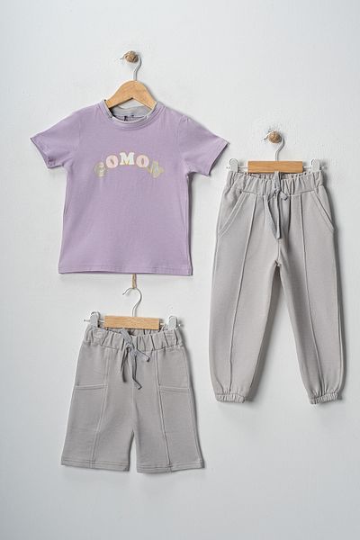 esso mandolin Girl's Summer T-Shirt Set with Text Detail