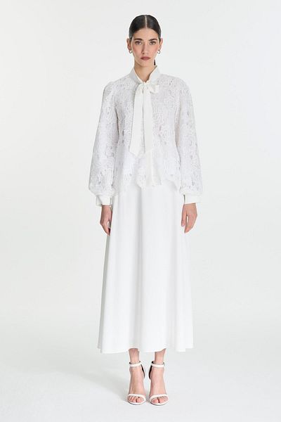 Zühre Bow Detailed Lace Ecru Double Set Tk-1452