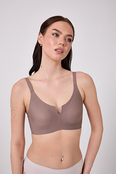 Bernato # Hicyoksutyen Laser Cut Mesh Detailed Bra – Soft Support, Seamless, Wide Side Band