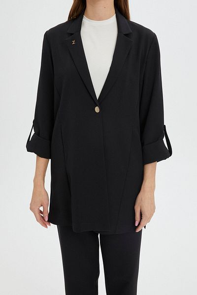 Zühre Sleeve Detailed Jacket Pants Black Set Tk-1144