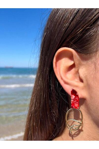 Zerys Jewelry هندسية منقوشة أقراط الذهب اللون الأحمر