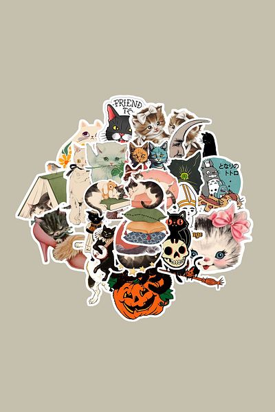 dadi ramba Retro Cat Sticker Pack -Bullet Journal -Laptop Sticker Decal