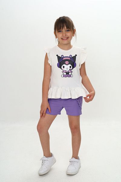 Sevimli Girl's Summer T-Shirt & Shorts Set with Kuromi Pattern