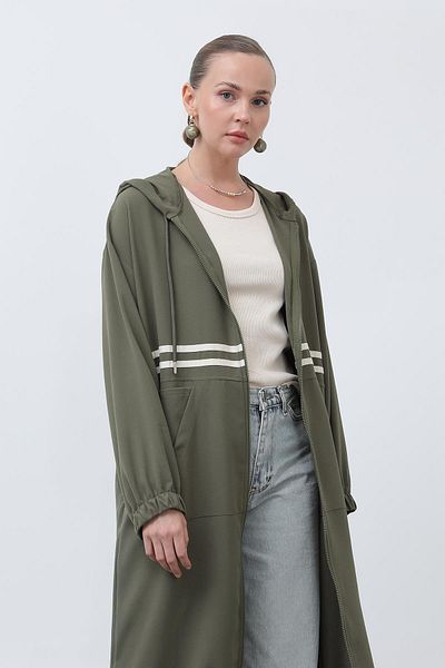 Puane Women's Front Striped Zipper Detailed Cap - 15199Hrk - Khaki