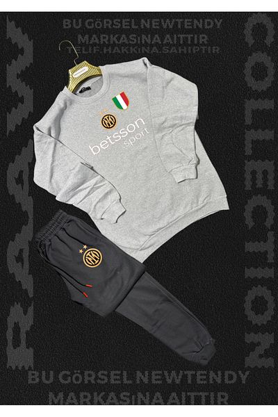 Minikelya Inter Logo Hooded Sweatshirt and Sweatpants Set Men's Fan Sportswear Set 2-Piece Combination
