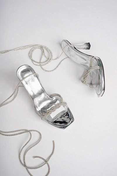 bulutmod Ba04530 Argintiu Pantofi cu toc de 9 cm cu platformă transparentă pentru femei - Argintiu - 36