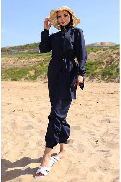 sefamerve Hijab Hijab Μαγιό με ελαστική τσάντα μέσης 5035-01 Navy Blue