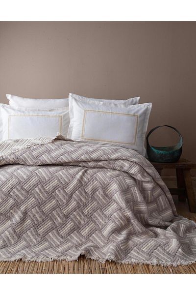 Apricitas HOME طقم غطاء سرير مزدوج SEVILLAGUE BEIGE - غطاء سرير
